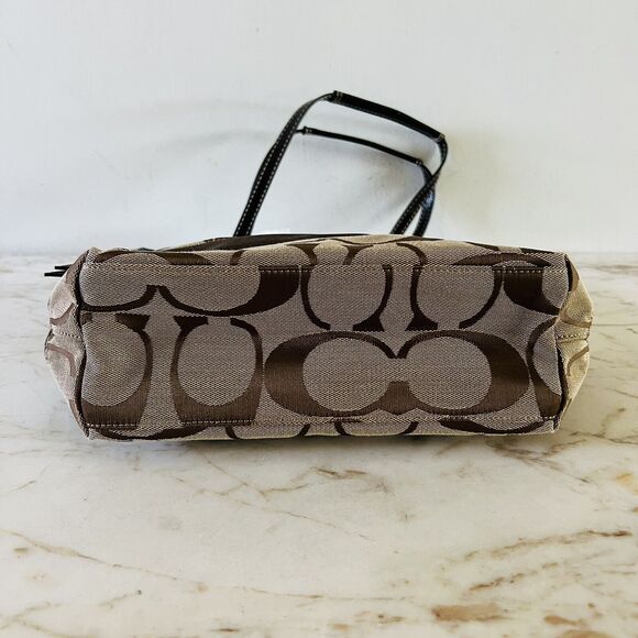 COACH Khaki Mahogany Signature Stripe Jacquard Tote Shoulder Bag - Picture 4 of 10